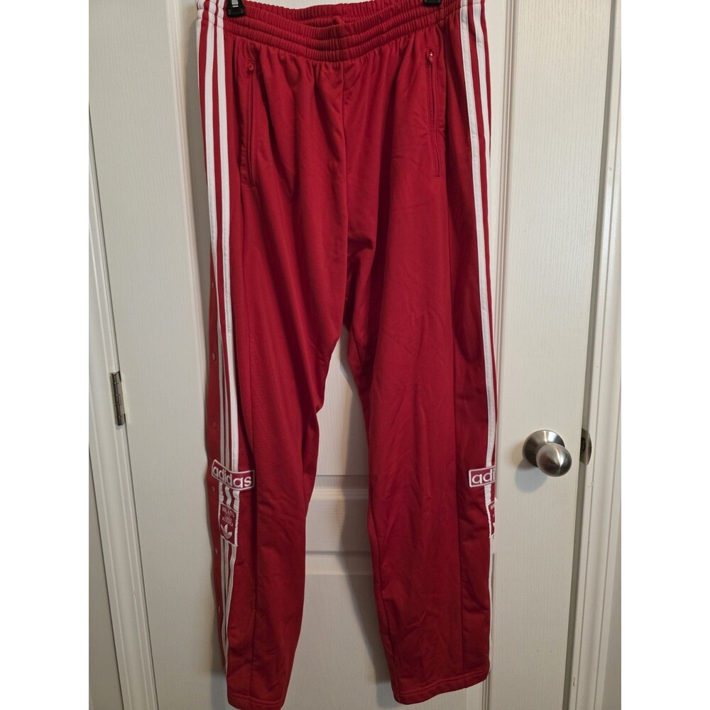 Red Adidas Adibreak track pants white side-stripe, snap tear- away leg sz XL 289